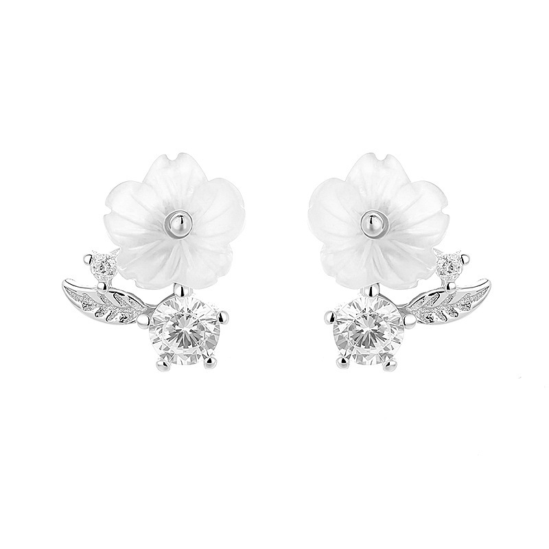 Sterling Silver White Teardrop Flower & Cubic Zirconia Earrings