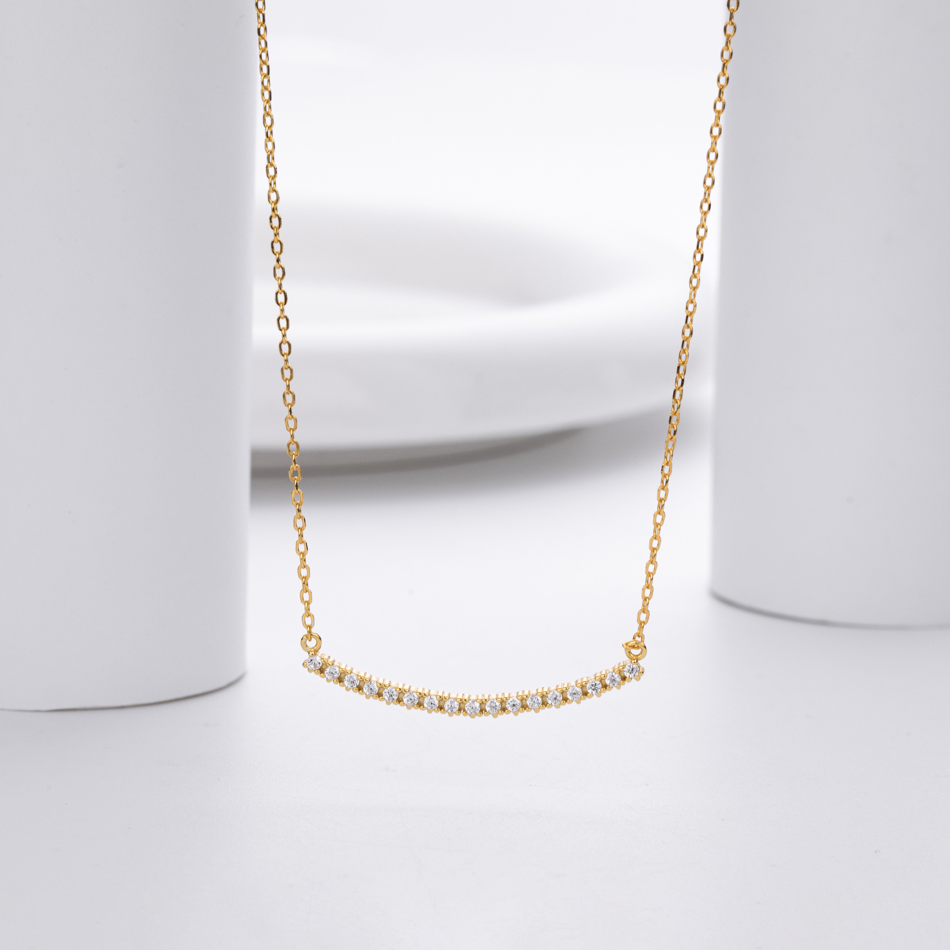 Delicate Silver-Tone Cubic Zirconia Arc Pendant Necklace