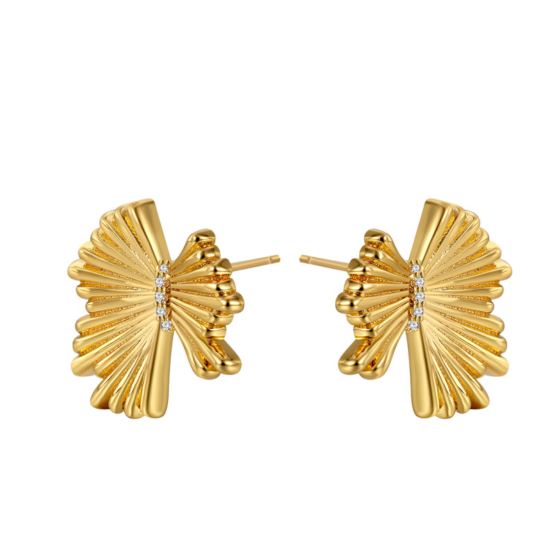 Gold Plated Fan-Shaped Zircon Stud Earrings 