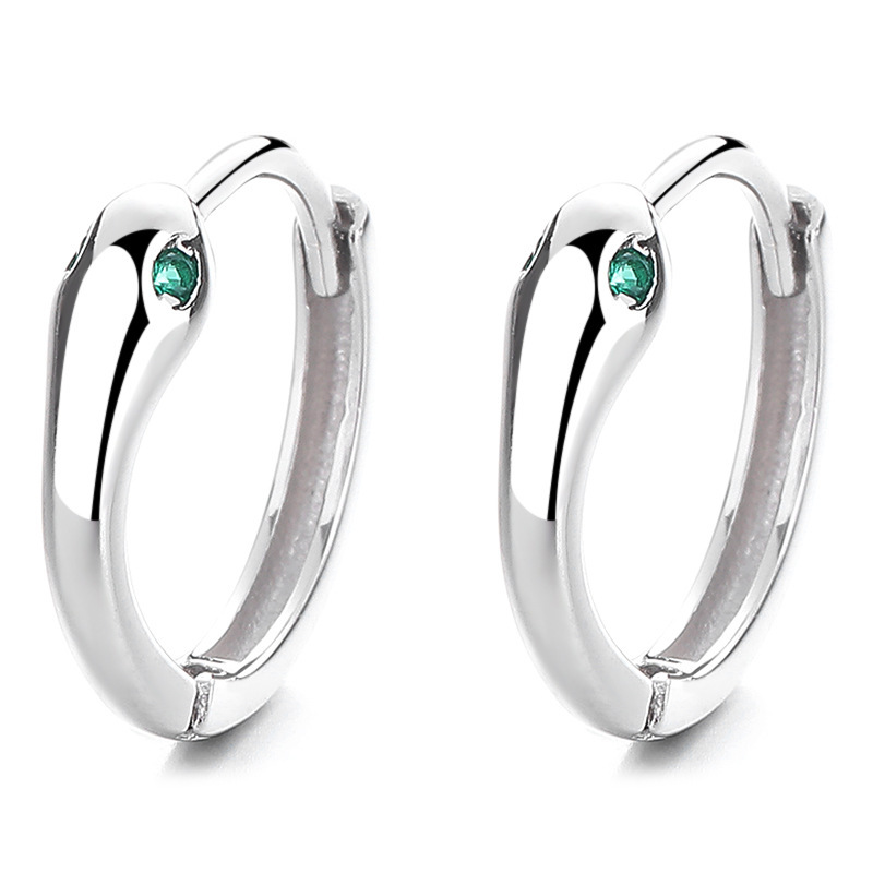 Classic Sterling Silver Hoop Earrings with Emerald Gemstone Accents