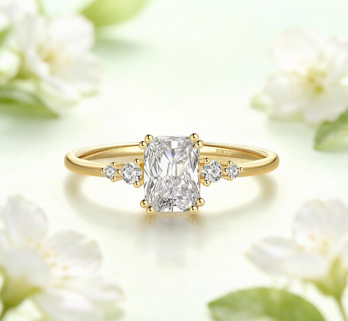 Gold Emerald-Cut Five-Stone Engagement Ring