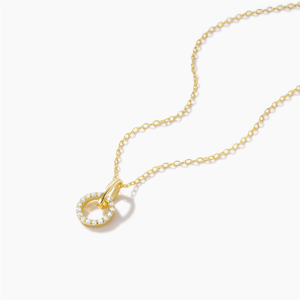 Gold-Tone Circle Pendant Necklace with Cubic Zirconia 
