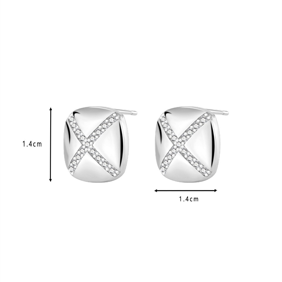 Gold - Toned Stud Earrings with X - Shaped Pavé Diamond Accent