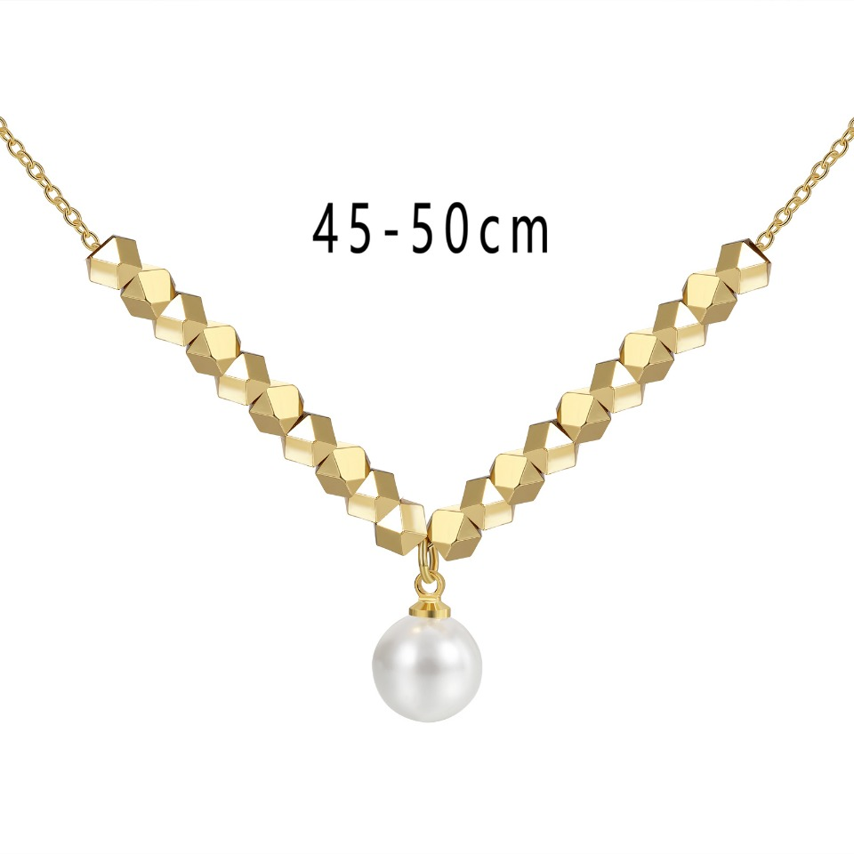 Gold-Plated Geometric Satellite Chain Necklace with Simulated Pearl Drop Pendant