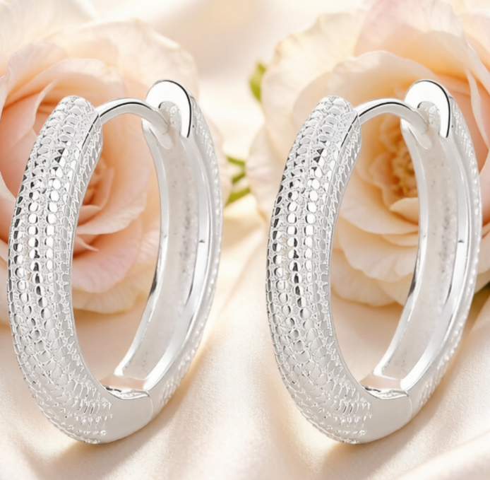S925 Sterling Silver Textured Fish Scale Huggie Hoop Earrings