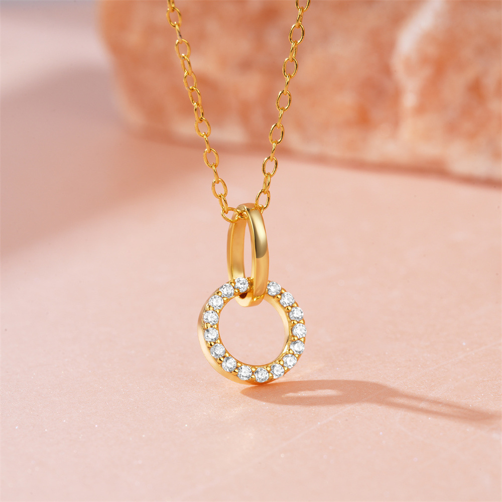 Gold-Tone Circle Pendant Necklace with Cubic Zirconia 