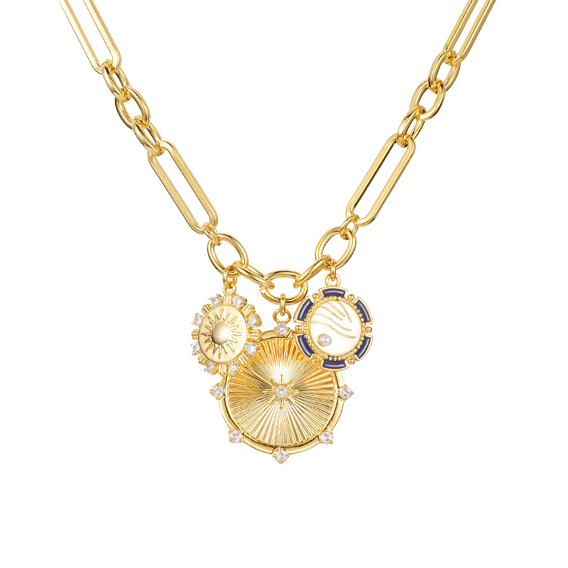 Gold Plated Sun Moon Double Charm Pendant Necklace