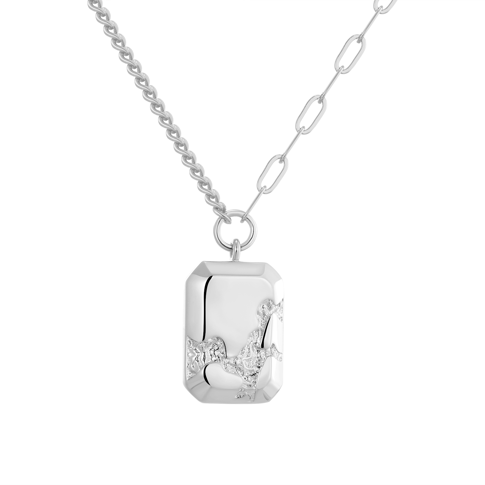 Silver-Tone Asymmetric Pendant Necklace with Pavé Crystal Accents