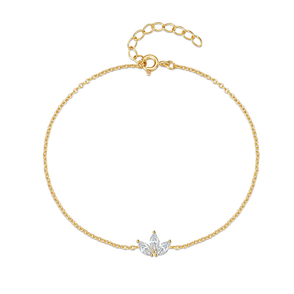 Gold Plated Leaf Bracelet with Pear-Cut Zirconia