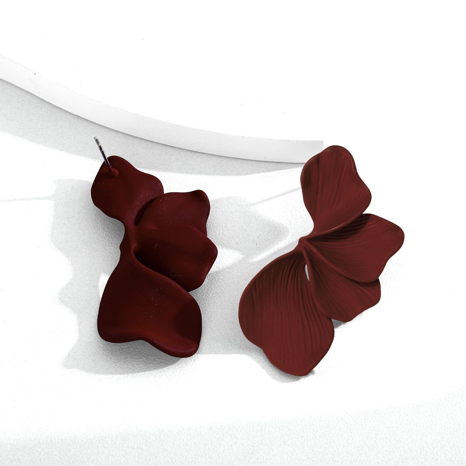 Velvet Bow Tie Copper Drop Earrings in Deep Wine Red