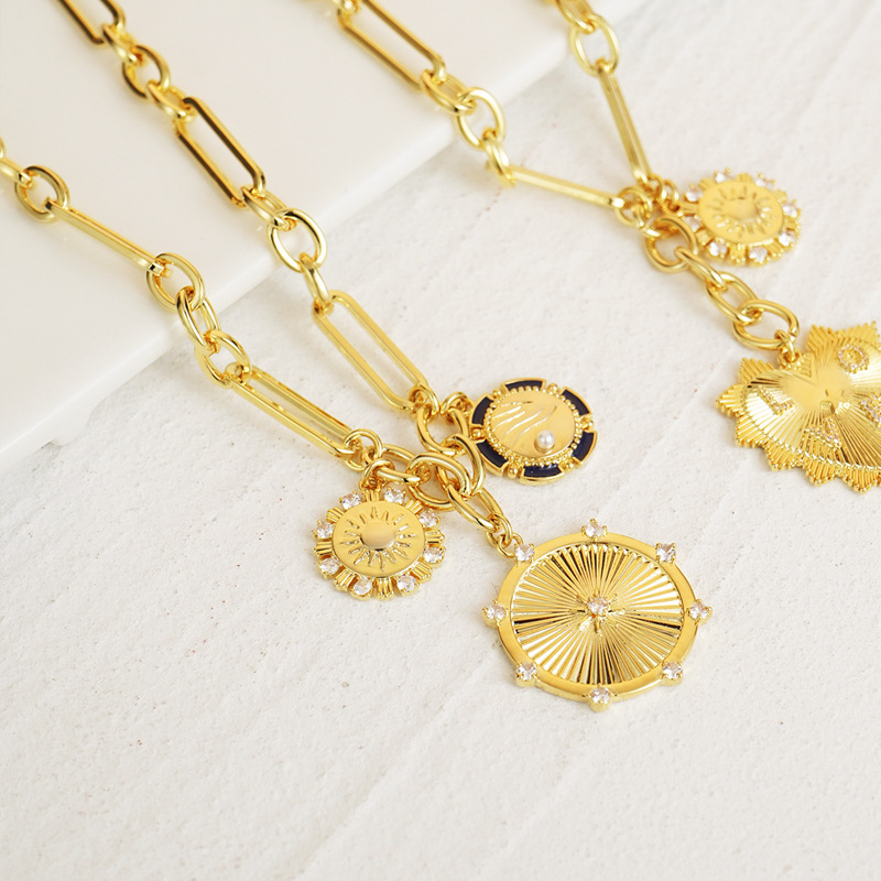Gold Plated Sun Moon Double Charm Pendant Necklace