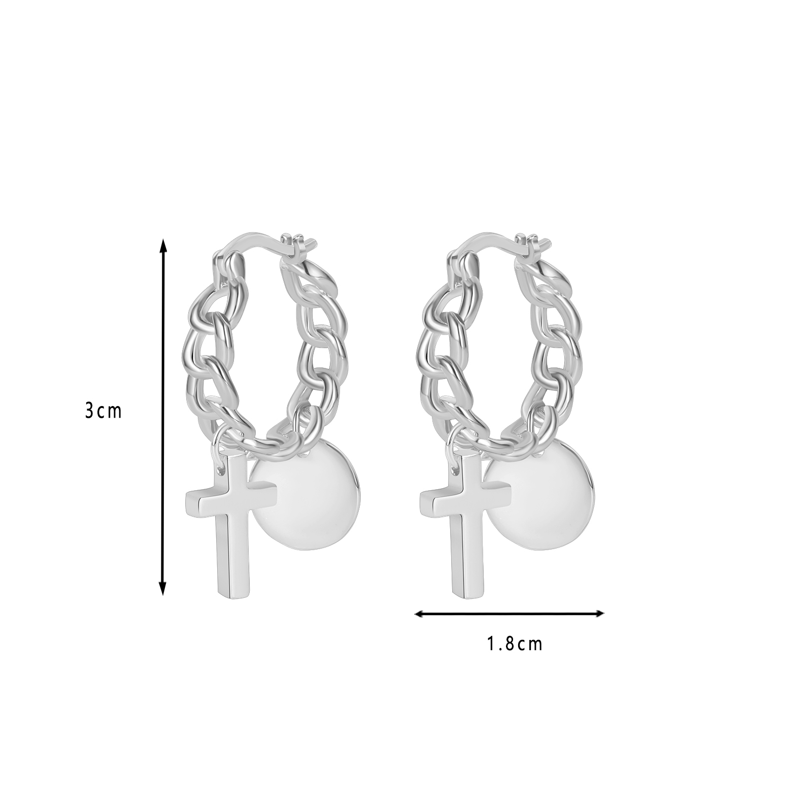 Gold - Plated Chain Hoop Earrings with Cross & Disc Charms
