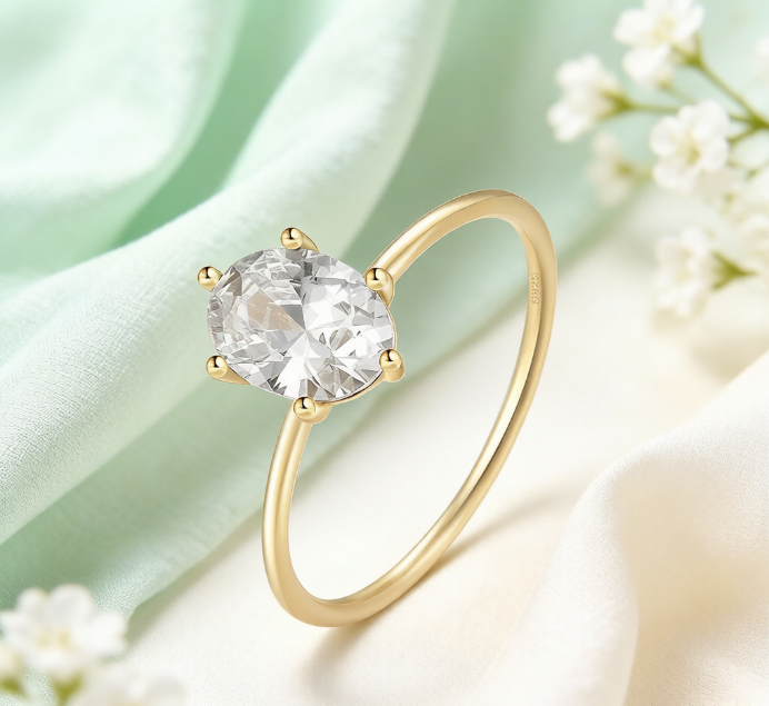 Gold Plated Solitaire Oval Cut Ring