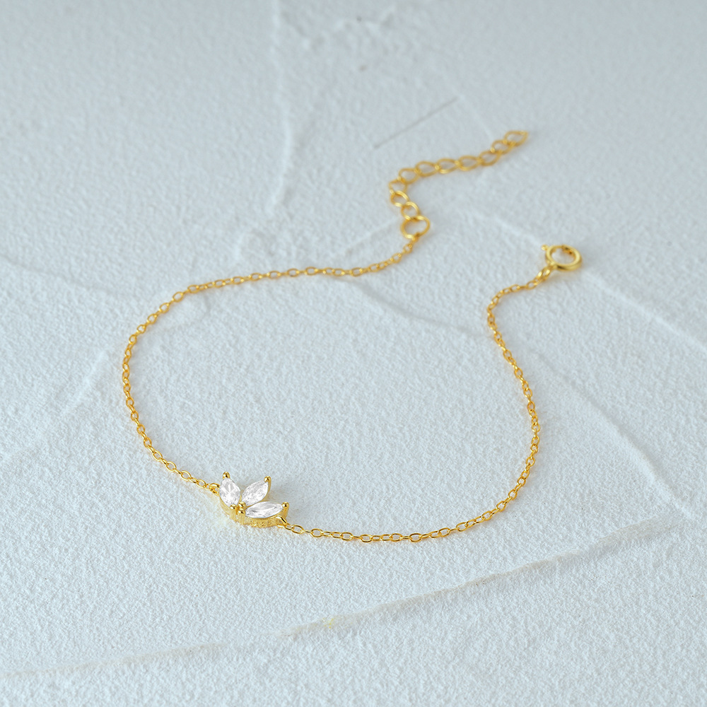 Gold Plated Leaf Bracelet with Pear-Cut Zirconia