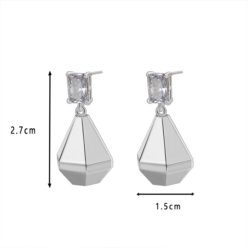 Gold - Toned Drop Earrings with Emerald - Cut Yellow Gemstone and Geometric Faceted Pendant