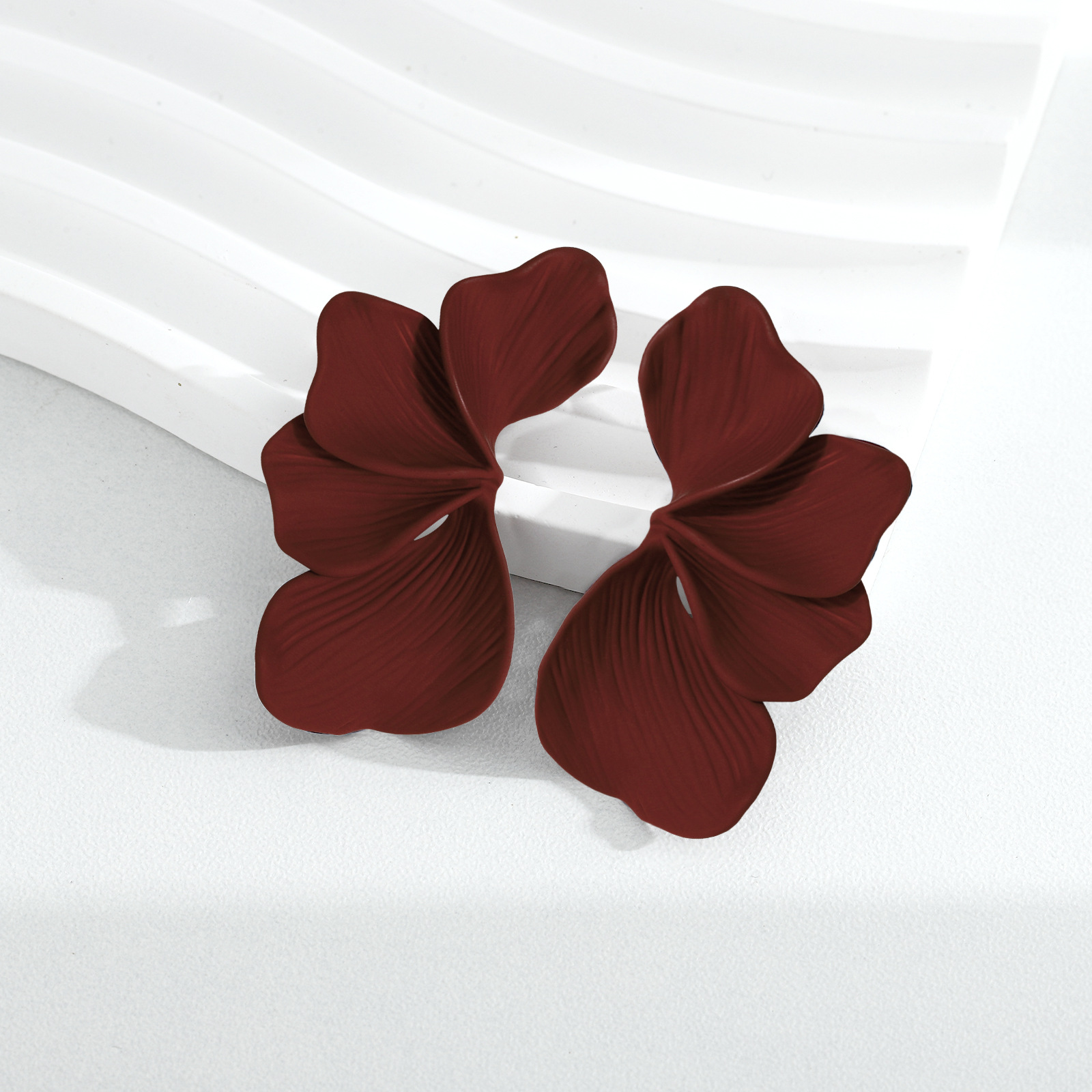 Velvet Bow Tie Copper Drop Earrings in Deep Wine Red