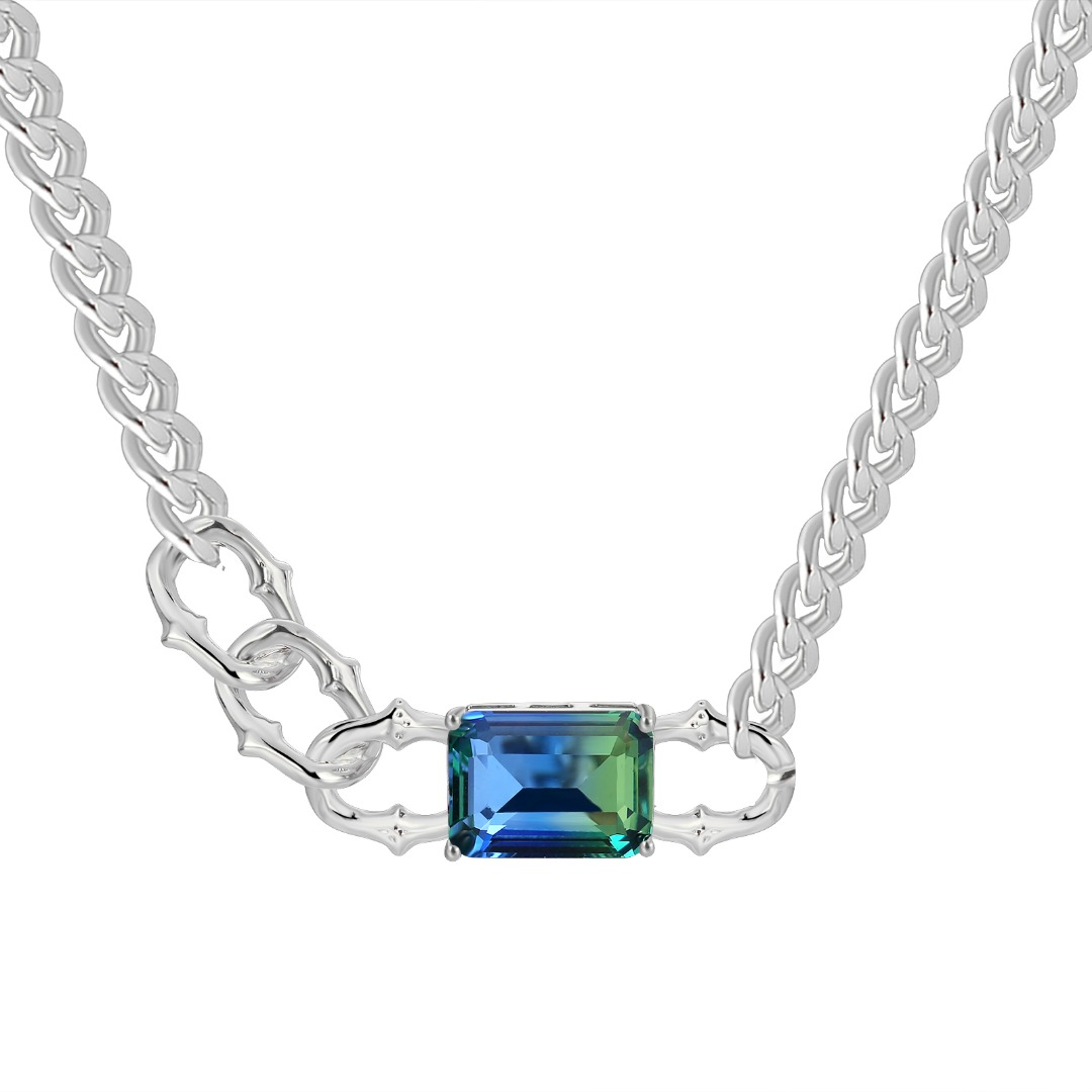 Blue-Green Emerald Cut Gemstone Pendant Necklace