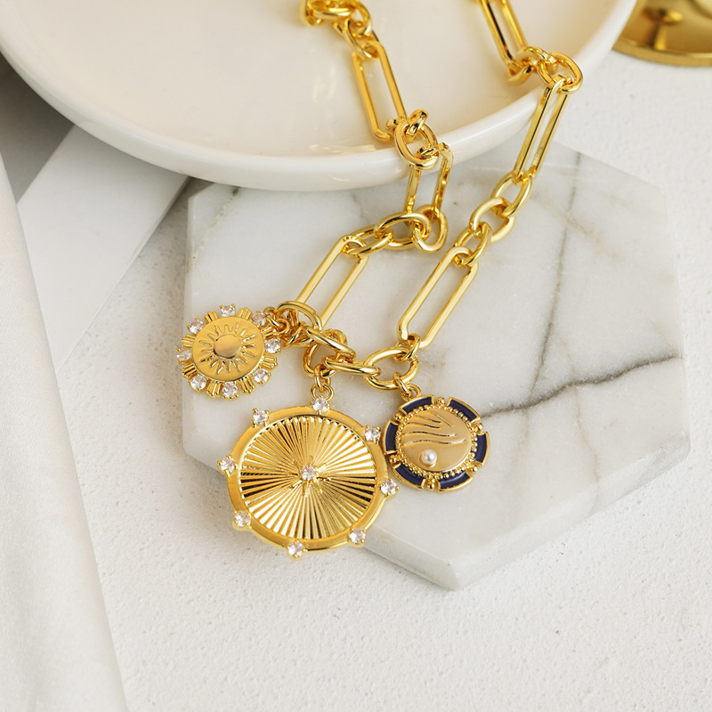 Gold Plated Sun Moon Double Charm Pendant Necklace