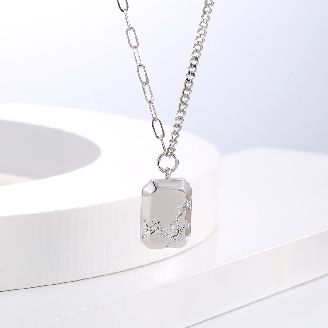 Silver-Tone Asymmetric Pendant Necklace with Pavé Crystal Accents
