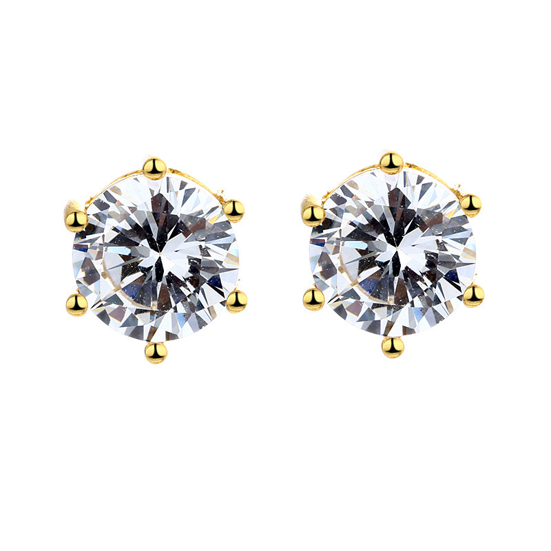 Classic Six-Claw Sterling Silver Stud Earrings with Large Cubic Zirconia