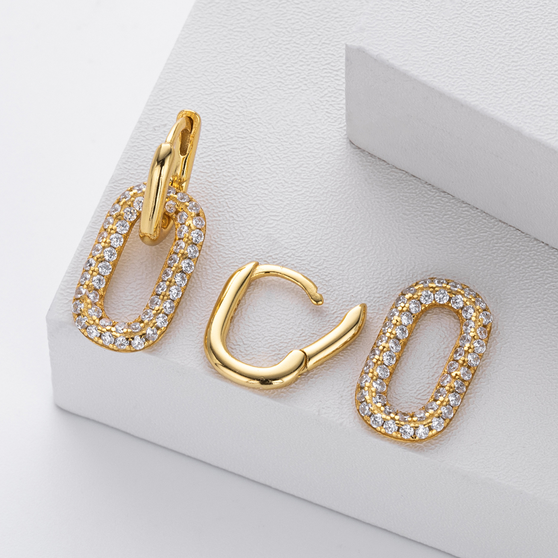 Sparkling Cubic Zirconia Geometric Statement Earrings