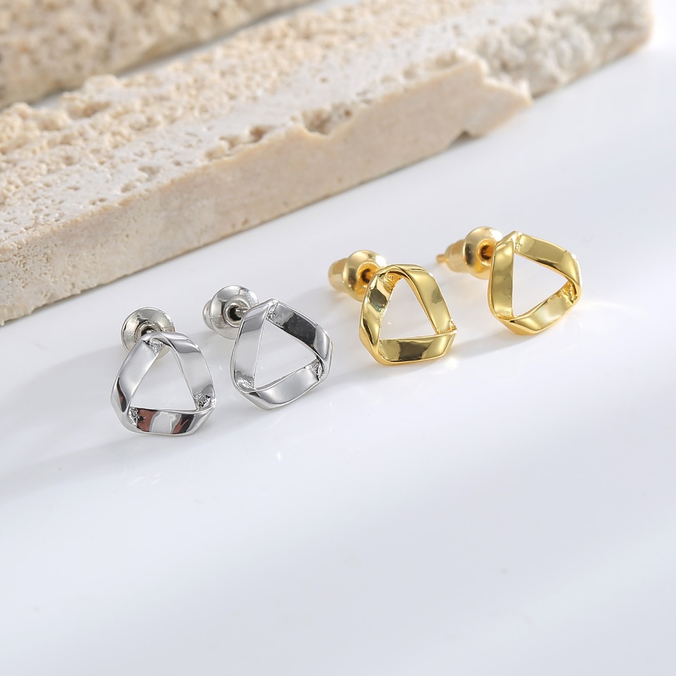Gold - Toned Minimalist Knot - Style Stud Earrings
