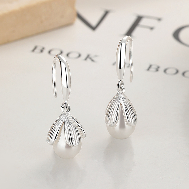 Elegant Sterling Silver Teardrop Pearl Dangle Earrings