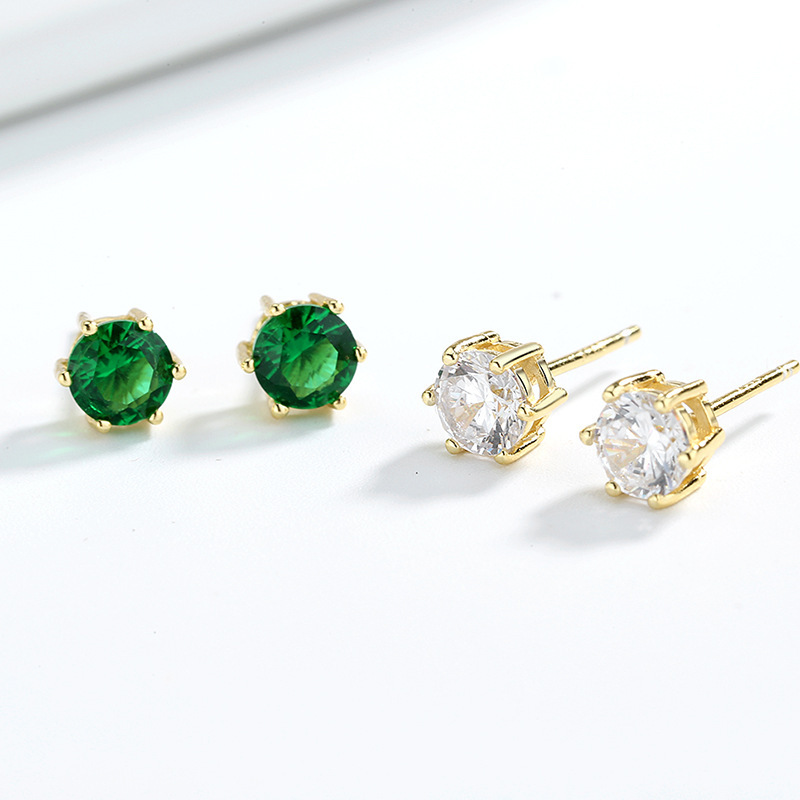 Classic Six-Claw Sterling Silver Stud Earrings with Large Cubic Zirconia