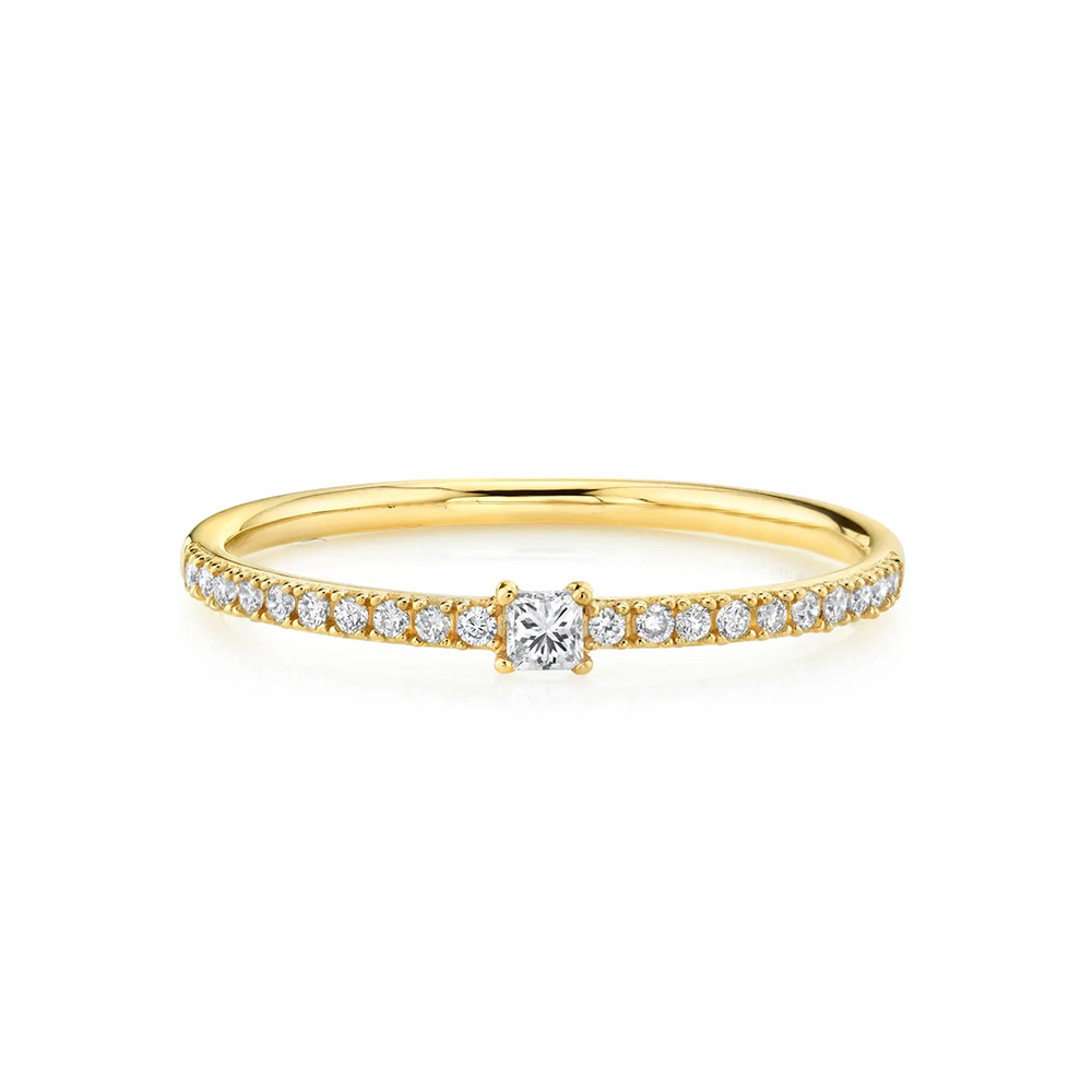 Gold Plated Princess Cut Half Eternity Stackable Ring