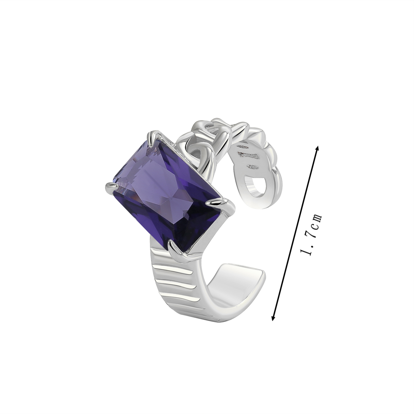 Gold-Plated Chain-Link Cocktail Ring with Emerald-Cut Clear Cubic Zirconia Stone