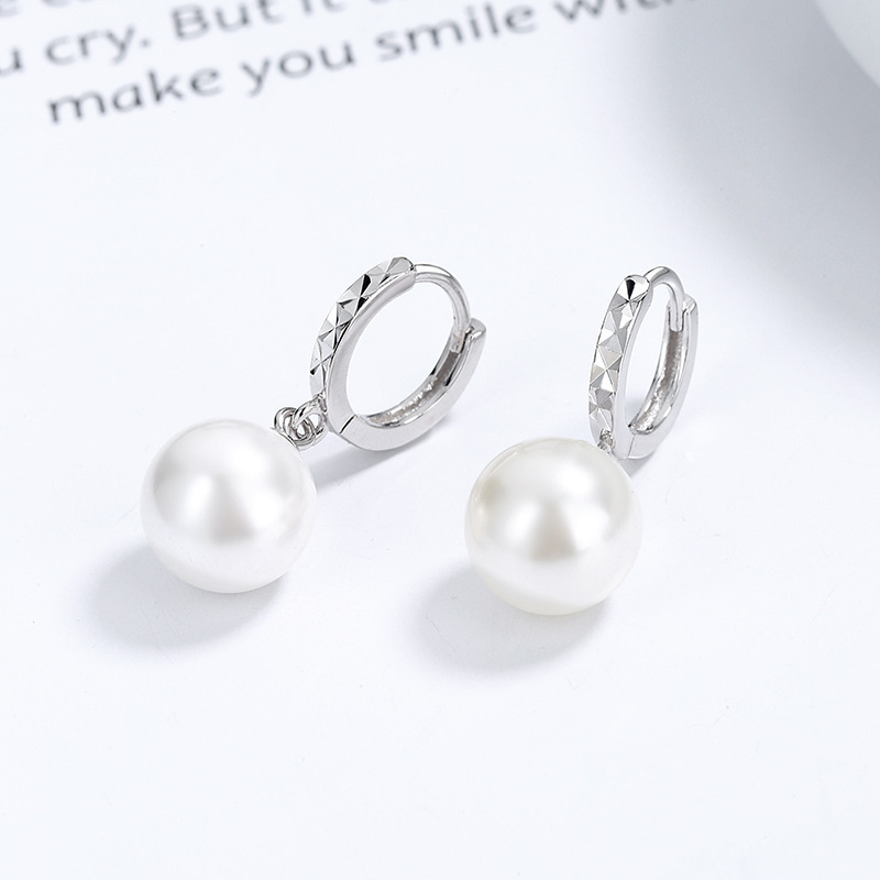 Sterling Silver Pearl Drop Earrings with Diamond-Cut Hoop