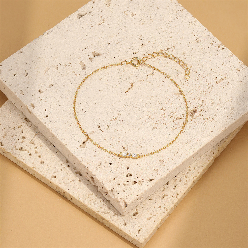 14K Gold Minimalist Bar Bracelet with Cubic Zirconia