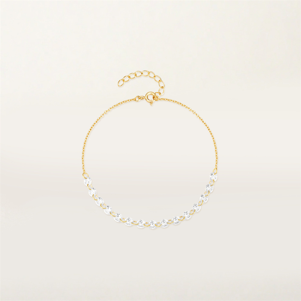  Delicate Alternating Gold Chain Bracelet with Clear Faceted Beads
