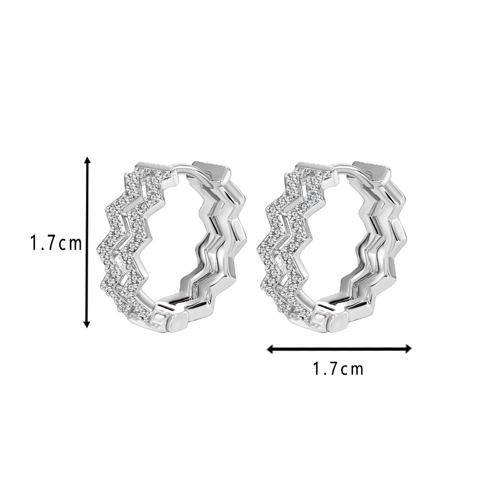 Gold - Plated Zigzag - Cut Hoop Earrings with Cubic Zirconia Accents