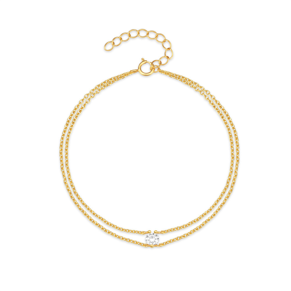 Gold Double Chain Bracelet with Diamond 