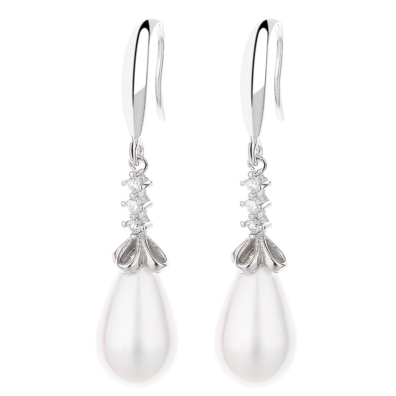 S925 Sterling Silver Teardrop Pearl CZ Chandelier Drop Earrings