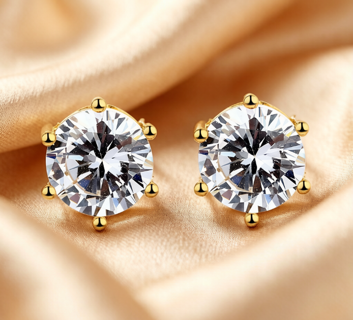Classic Six-Claw Sterling Silver Stud Earrings with Large Cubic Zirconia