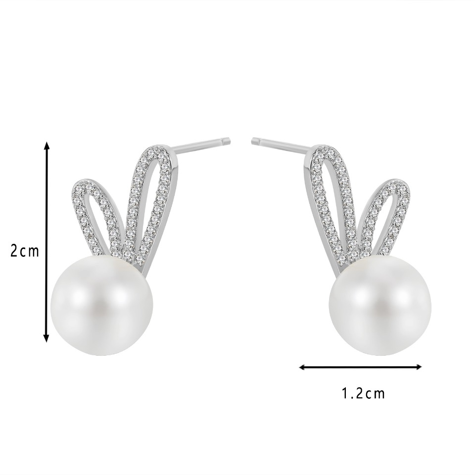 Gold Plated Bunny Ear Pearl Stud Earrings