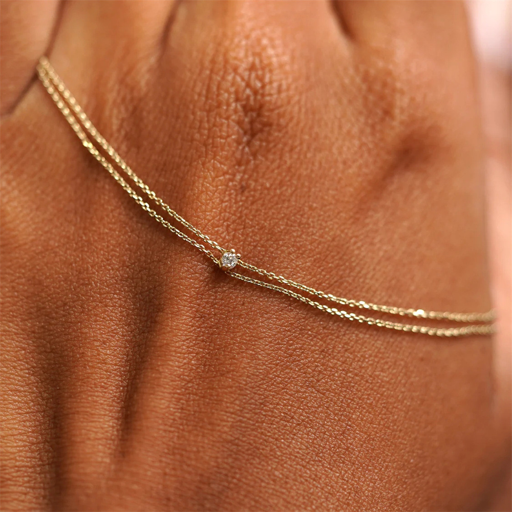 Gold Double Chain Bracelet with Diamond 