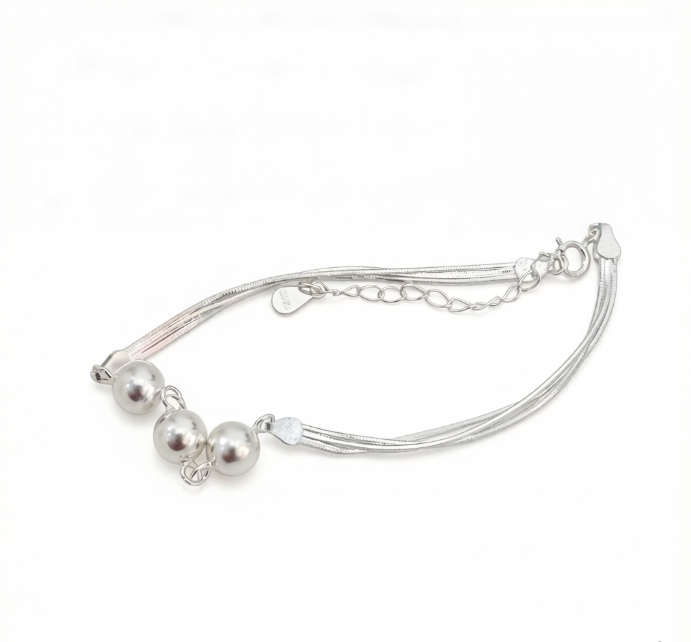 Copper Alloy Three-Pearl Multi-Strand Bracelet