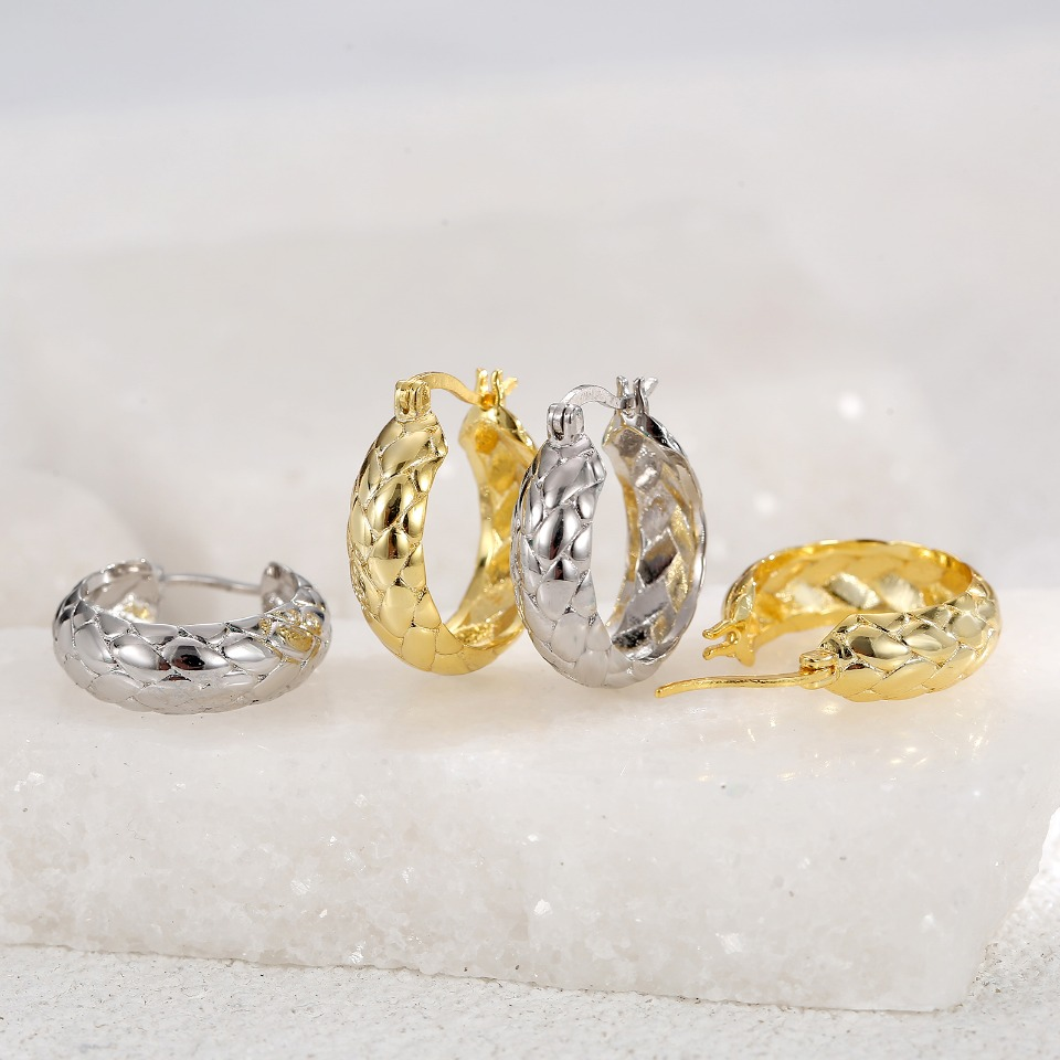 Gold - Toned Braided - Texture Hoop Earrings
