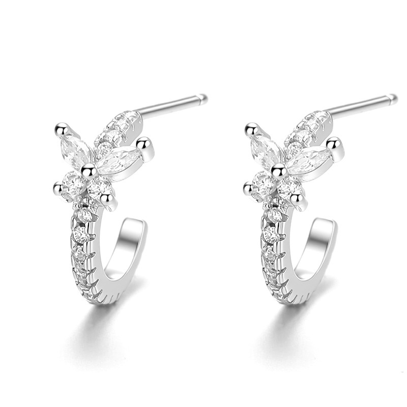 Sterling Silver CZ Butterfly Huggie Hoop Earrings