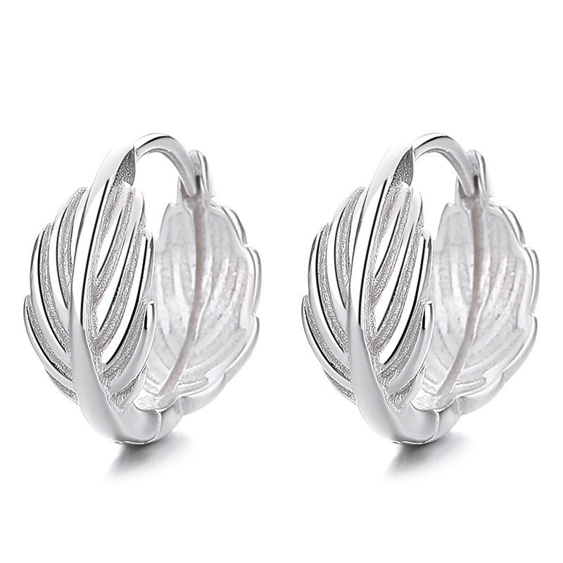 Elegant 925 Sterling Silver Textured Feather Hoop Earrings