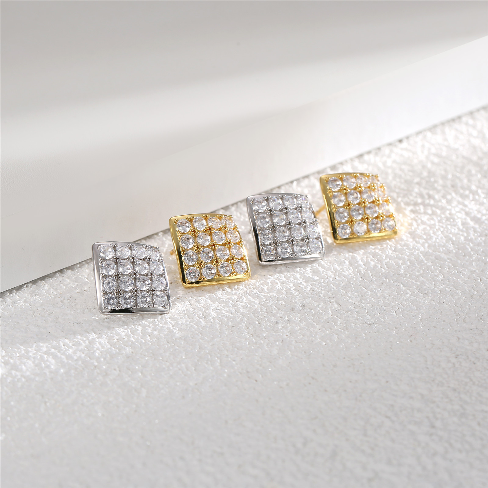 Gold Plated Square Zircon Pavé Stud Earrings 