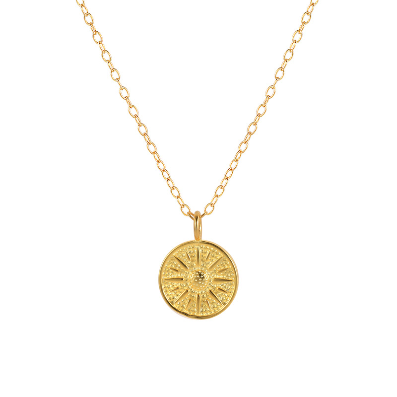 Radiating Sunburst Pendant with Central Gemstone, Retro Lucky Charm Jewelry for Women