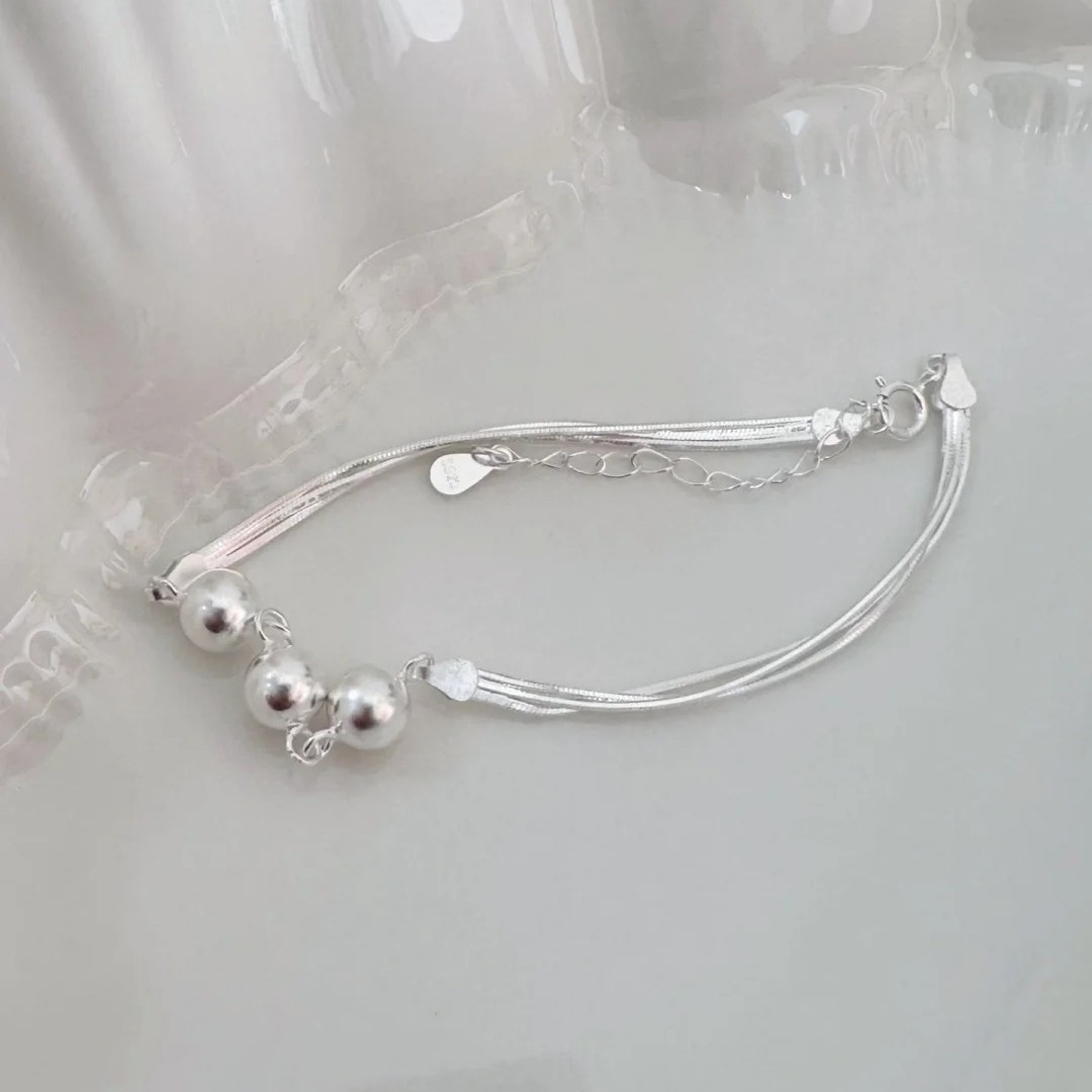 Copper Alloy Three-Pearl Multi-Strand Bracelet