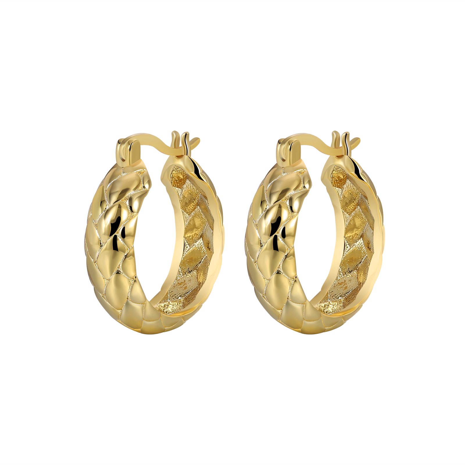 Gold - Toned Braided - Texture Hoop Earrings