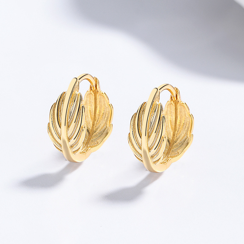 Elegant 925 Sterling Silver Textured Feather Hoop Earrings