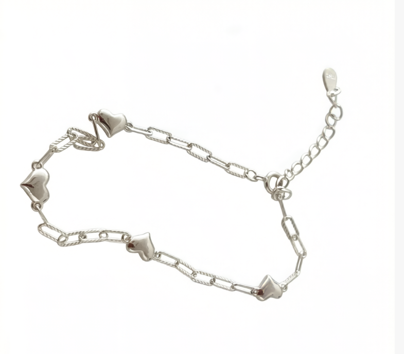 Copper Alloy Multi-Heart Link Chain Bracelet with Adjustable Extender