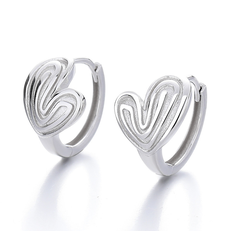 S925 Sterling Silver Textured Open Heart Huggie Hoop Earrings